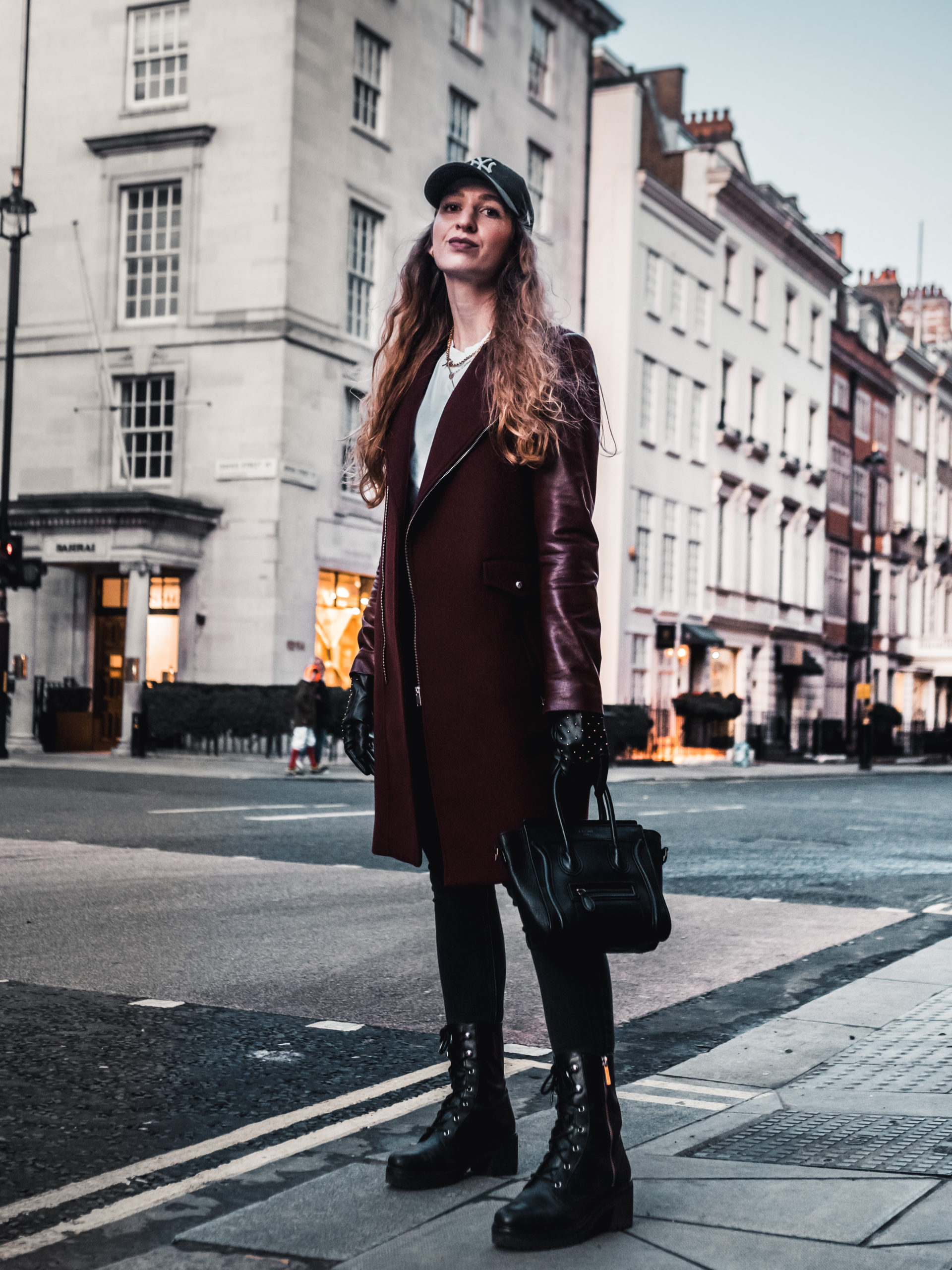 burgundy black and white outfit
